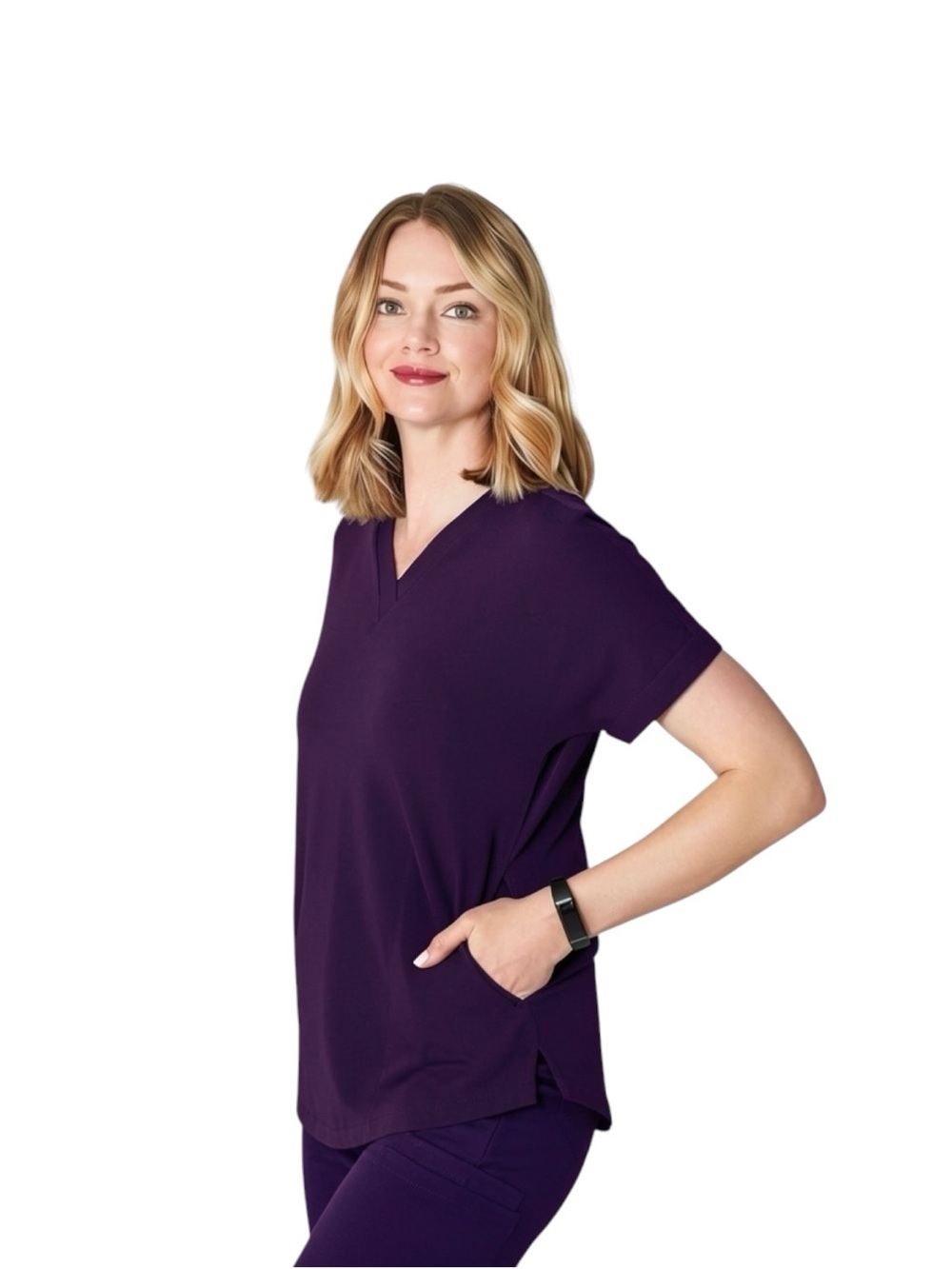 Mandala Oversized V-Neck Scrub Top Eggplant Women’s Large Equa-Tek